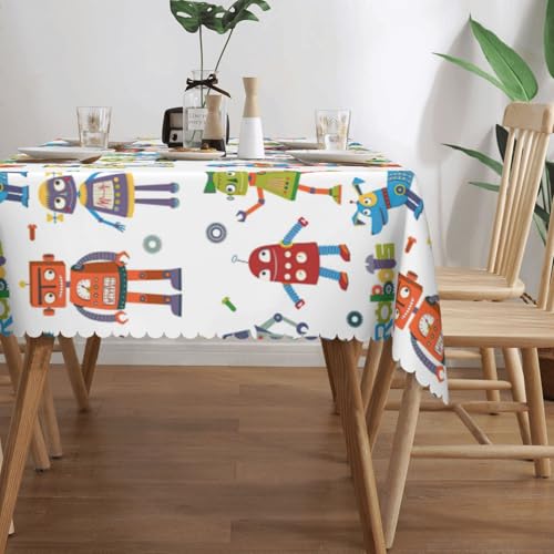 Nappe rectangulaire anti-tache pour dîner de famille avec impression robots
