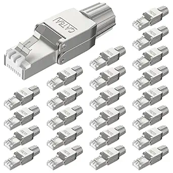 VCELINK RJ45 Cat6A Connectors Tool-Free Reusable Shielded Ethernet Termination Plugs for 23AWG SFTP UTP Cable, 10G Easy Internet Plug, Fast Field Installation 24 Pack