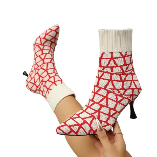 Womens Pointed Toe Knit Sock Ankle Boots Sexy Kitten Heel Booties for Dressy Everyday Wear