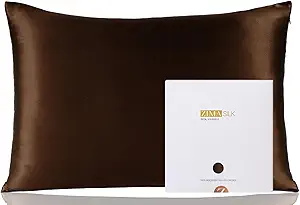 ZIMASILK 100% Pure Mulberry Silk Pillowcase for Hair and Skin Health,Soft and Smooth,Both Sides Premium Grade 6A Silk,600 Thread Count,with Hidden Zipper,1pc (King 20''x36'',Chocolate)