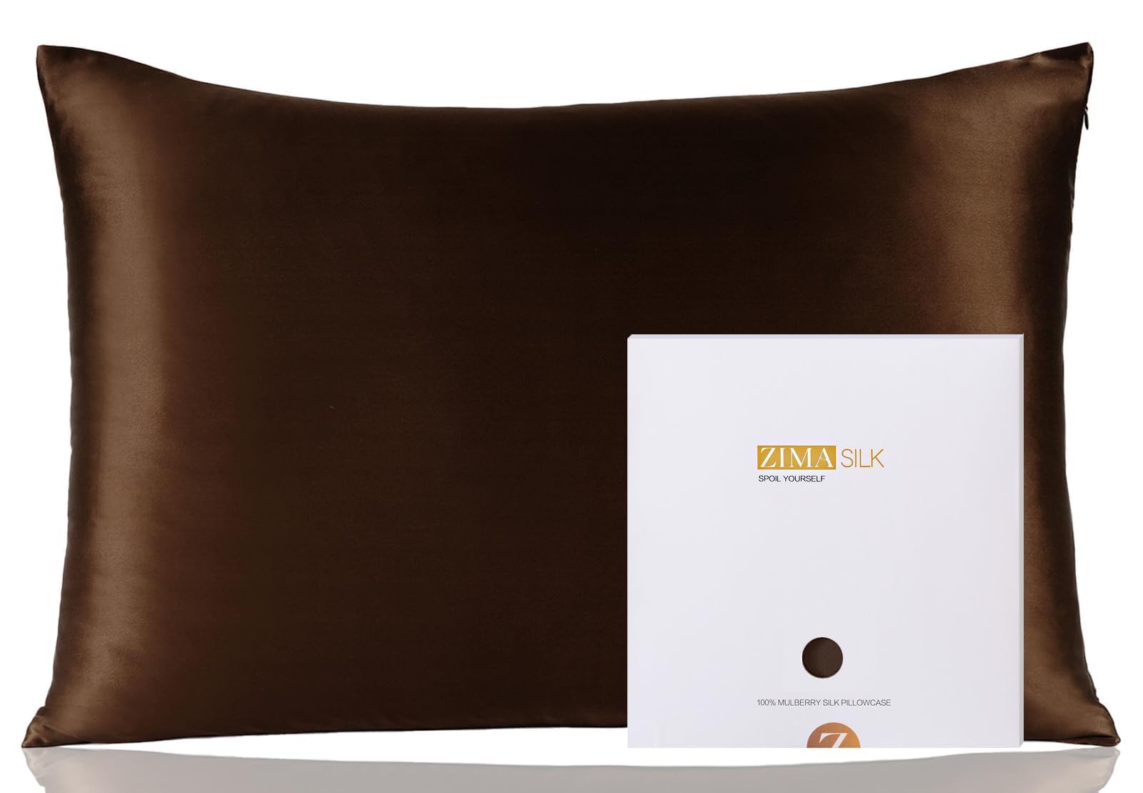 ZIMASILK 100% Pure Mulberry Silk Pillowcase for Hair and Skin Health,Soft and Smooth,Both Sides Premium Grade 6A Silk,600 Thread Count,with Hidden Zipper,1pc (Queen 20''x30'',Chocolate)
