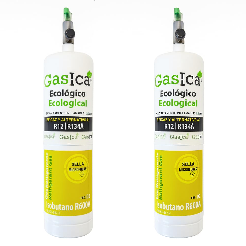 PACK AHORRO 2 ENVASES GASICA D2 GAS REFRIGERANTE ORGÁNICO AUTOMOCIÓN COCHE 400gr CADA BOTELLA COMPATIBLE CON R134A R12