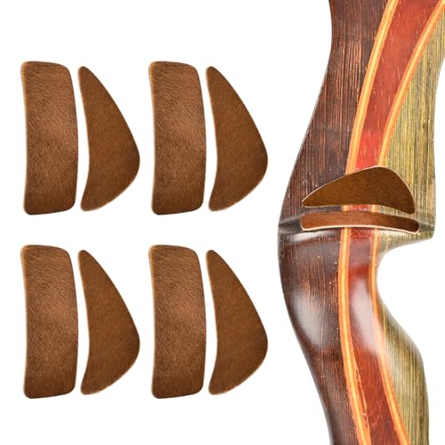 SPG Arrow Rest for Recurve Bow - 4 Pairs Fur Recurve Arrow Rest Adhesive Bow Shelf Rest Stick on Traditional Recurve Bow for Hunting Shooting Archery Practice (Brown)