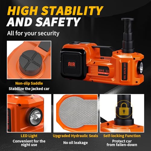 Image of Electric Car Jack Kit - 5 Ton /11023 LBS 12V Hydraulic Jack Lift with Tire Inflator Pump & LED Light - 2-in-1 Kit for SUV, Truck, Sedan Tire Changes & Repairs