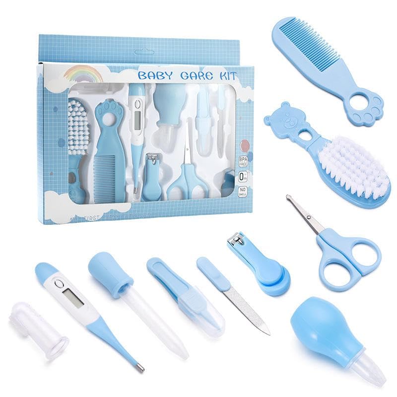 Portable Baby Healthcare & Grooming Kit for Infants | 10-in-1 Newborn Care Set with Nail Trimmer, Thermometer, Comb, Brush & Safety Scissors | Baby Shower Gift (Multicolour)-picture-28