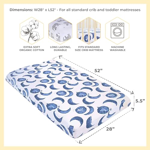 Image of Burt's Bees Baby Essential Organic Cotton Fitted Crib Sheet, Breathable for Boy Girl Standard Crib & Toddler Mattresses