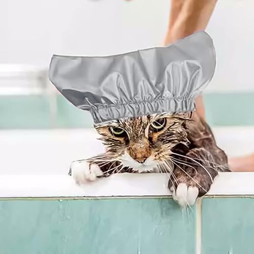 Miniatura 5 de Gorro de ducha para mascotas, gorro de baño para mascotas con correa ajustable, cubiertas para orejas de gatos, reutilizables, para gatos y perros