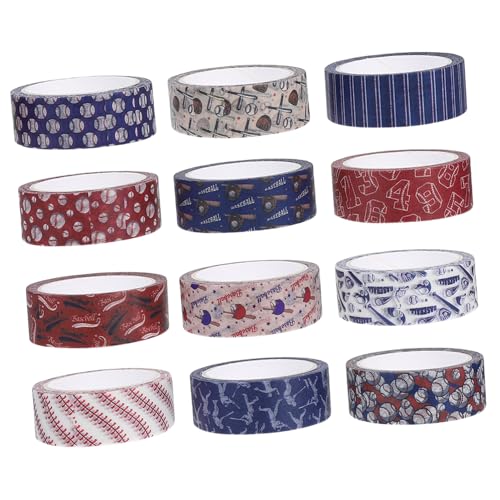 WEKAMOS 12ロール 和風野球デザインクラフトテープ巻 透明粘着素材で手帳 スクラップブック 包装に 跡が残らず剥がせる装飾用マスキングテ