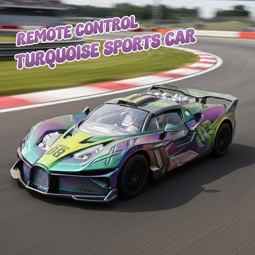 Image of joybox Remote Control Racing Car, 21.9 cm Length, Black and Turquoise Sports Car Design with Wireless Controller with Smoke, 8 Year +