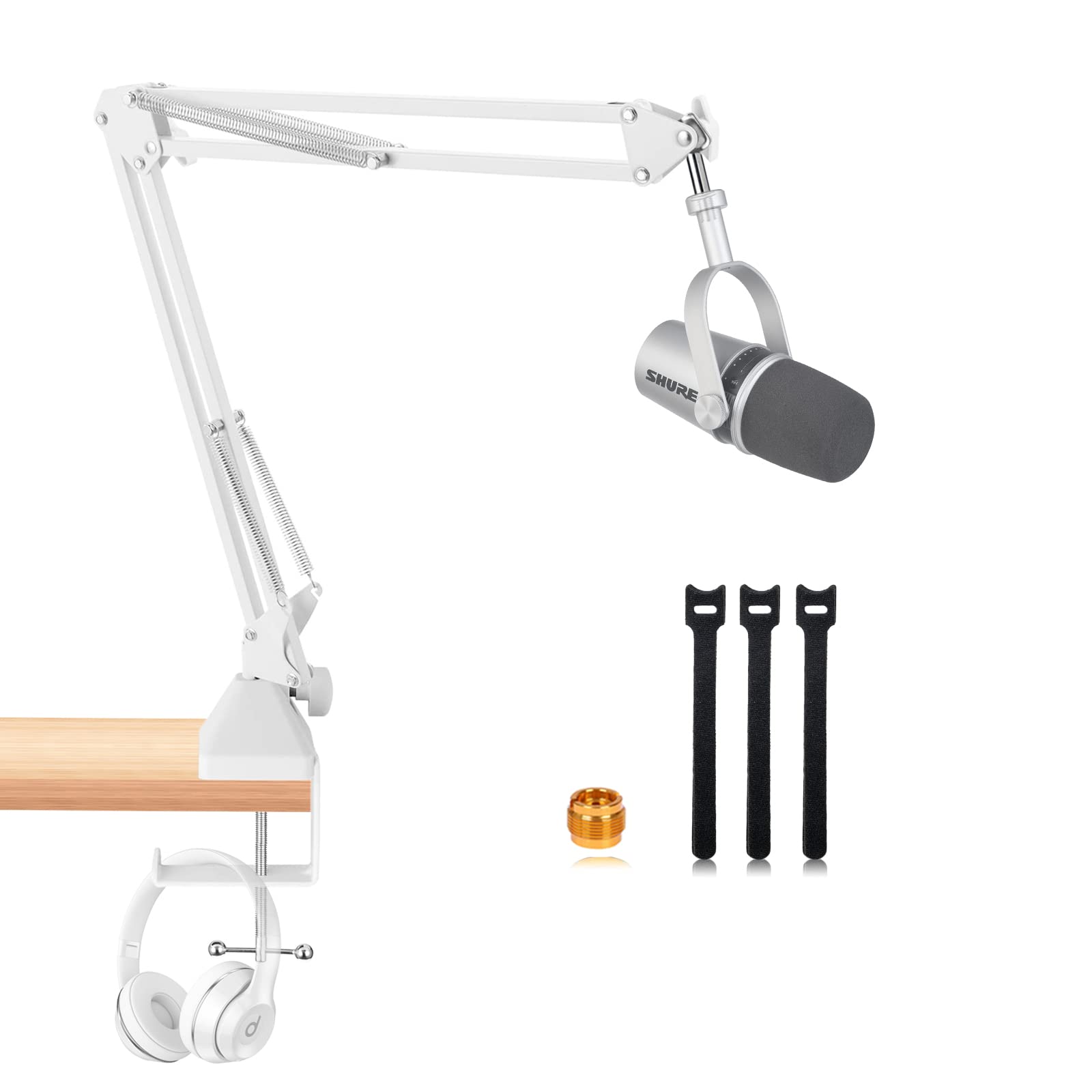 Boom Arm for Shure Mic, Upgraded Heavy Duty Shure Sm7b Microphone Stand, Adjustable Suspension Mv7 Boom Arm for Live Streaming, Radio, Podcasting, Gaming, White