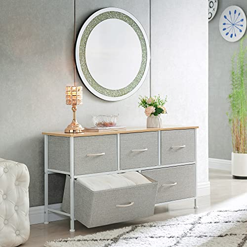 Somdot Dresser For Bedroom With 5 Drawers, Wide Storage Chest Of Drawers With Removable Fabric Bins For Closet Bedside Nursery Living Room Laundry Entryway Hallway, Grey/Natural Maple #TOP3