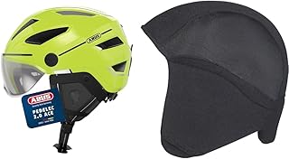 ABUS City Helmet Pedelec 2.0 ACE - Bicycle Helmet with Rear Light, Visor, Rain Cover, Ear Protection - for Men and Women - Shiny Yellow, Size L & Winter Kit Bicycle Helmet, Black, L
