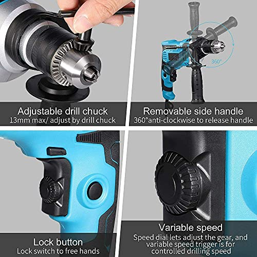 850W 230V Heavy Duty Electric Rotary Hammer Drill Impact Driver Bit Set 3000 RPM with Depth Gauge, Powerful Variable Speed Drill for Drilling Steel Masonry Concrete Wood 5 850W 230V Heavy Duty Electric Rotary Hammer Drill Impact Driver Bit Set 3000 RPM with Depth Gauge, Powerful Variable Speed Drill for Drilling Steel Masonry Concrete Wood - Image 5