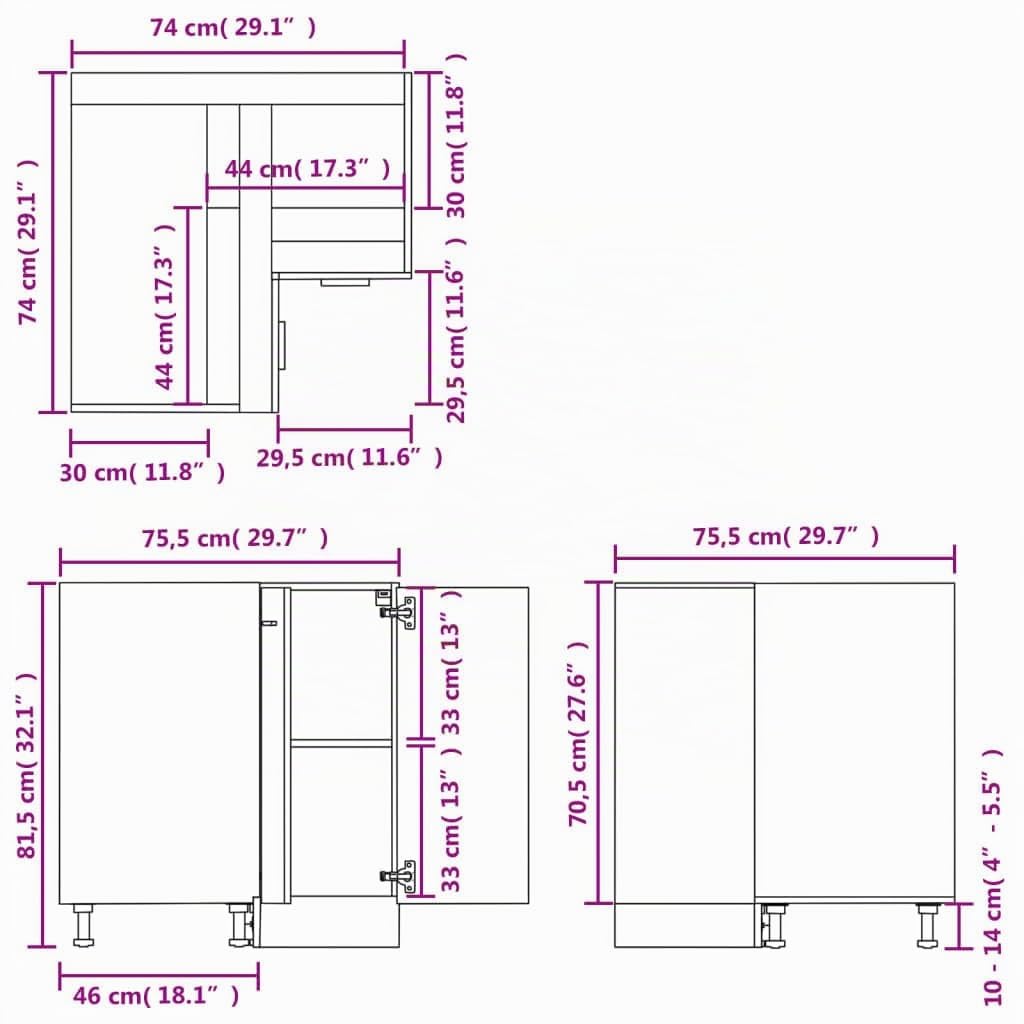vidaXL Mobile Angolare “Lyon” Grigio Cemento 75,5x75,5x81,5 cm in