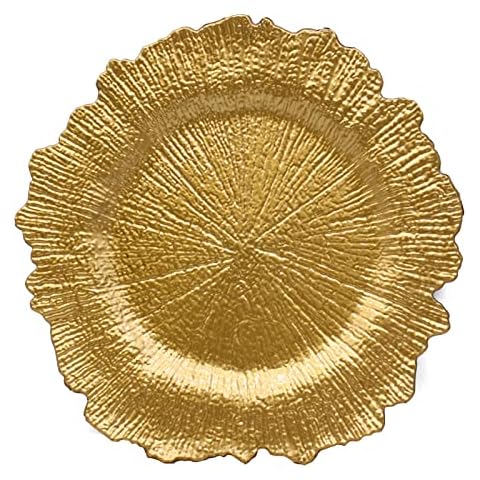 Brightalk 12Pcs Reef Charger Plates, Plastic Dinner Plate Chargers Round Server Ware, Gold Cover