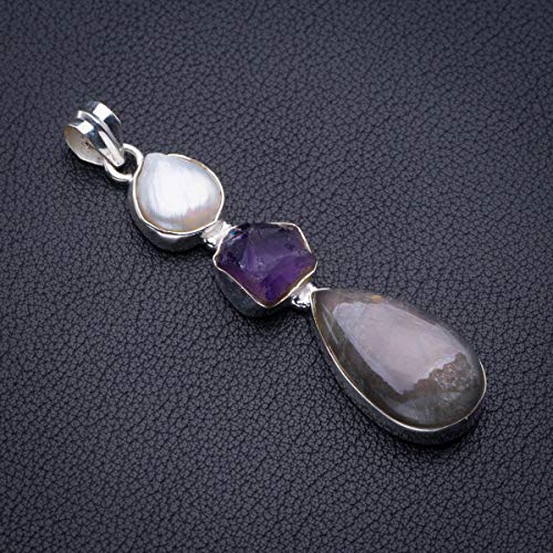 Pendentif Labradorite bleue perle améthyste pour style bohème chic