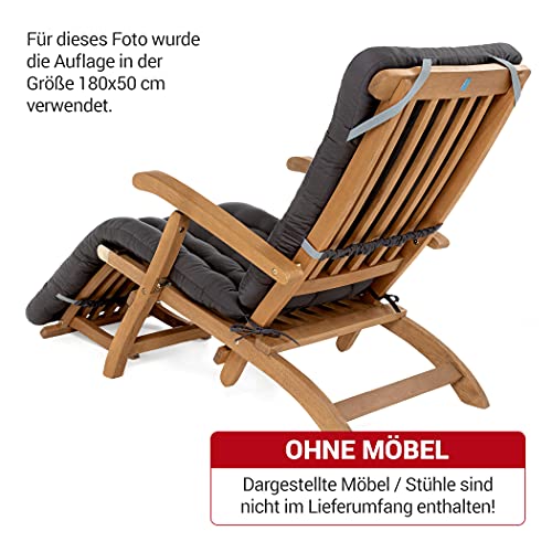 HAVE A SEAT Living - Auflage für Deckchair 190x50 cm - Bequeme Liegestuhl Auflage, 8 cm Dick - Waschbar bis 95°C, Orthopädisch, Wetterfest - Made in Germany (190x50 cm, Grau/Anthrazit)