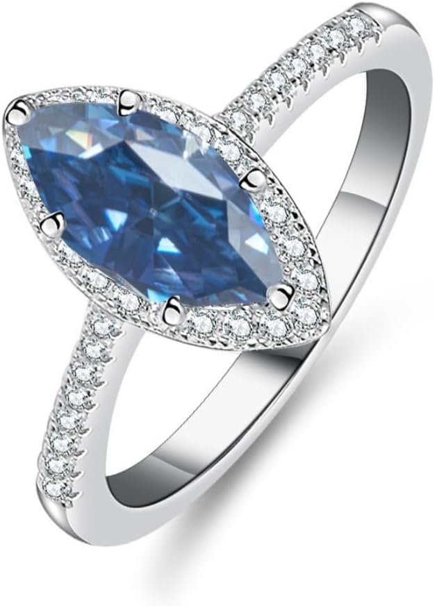 Bague en moissanite marquise pour femme argent S925 diamant de laboratoire chic