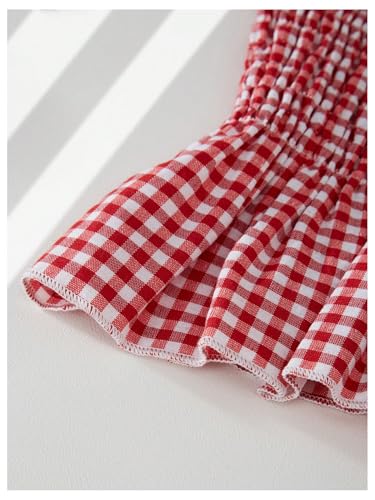 Girl's Gingham Peplum Cami Tops Smocked Ruffle Hem Spaghetti Strap Babydoll Tank Tops3