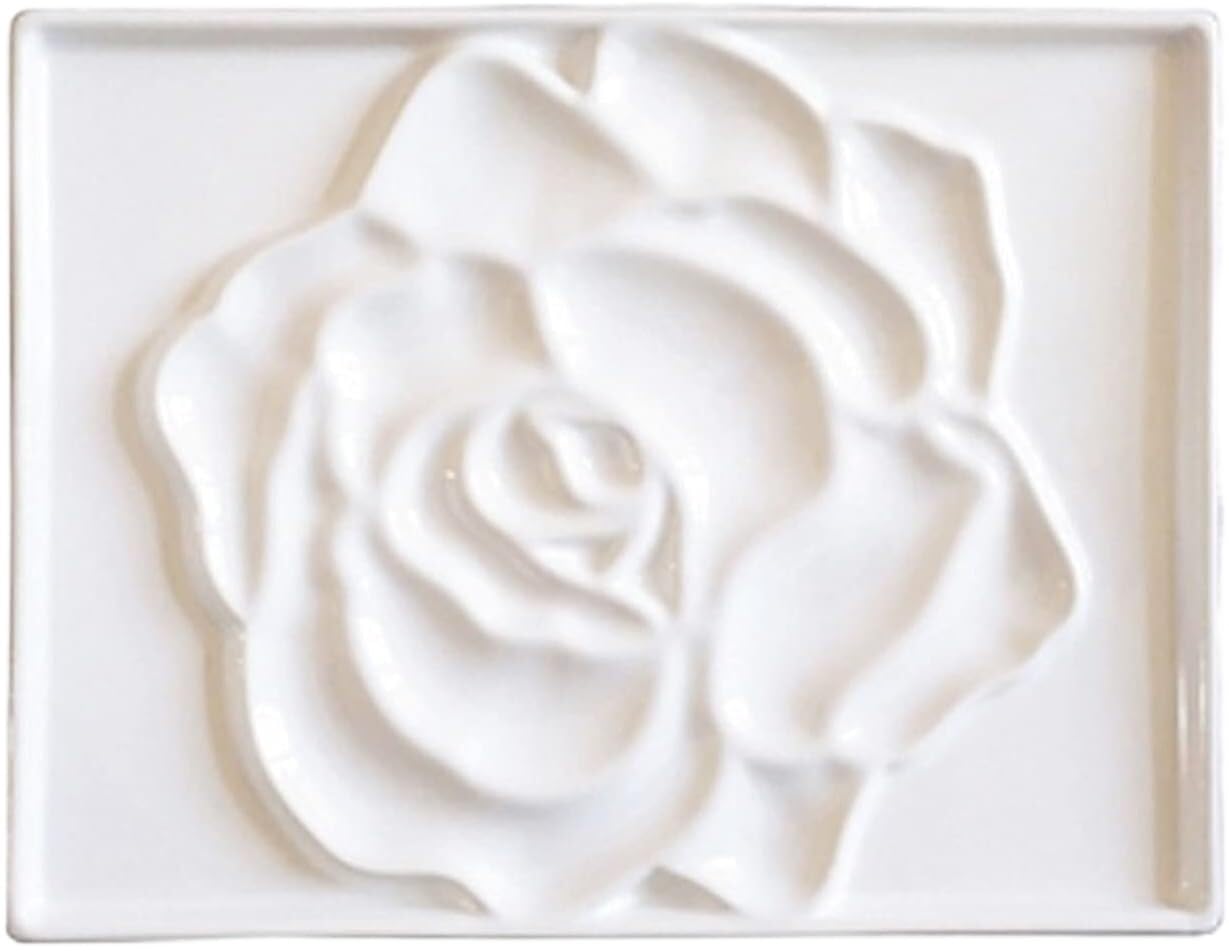 Palette, Künstlerpalette aus Porzellan, rechteckige gemischte Aquarellpalette mit Rosenmotiv, geeignet for Aquarell, Gouache, Ölgemälde usw.