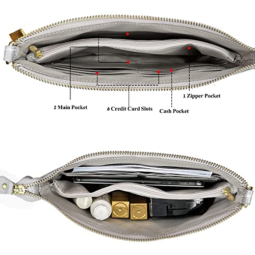 Beurlike Leather Wristlet Wallet Clutch Purses For Women Small Crossbody Phone Bags(Glitter Silver) #TOP4