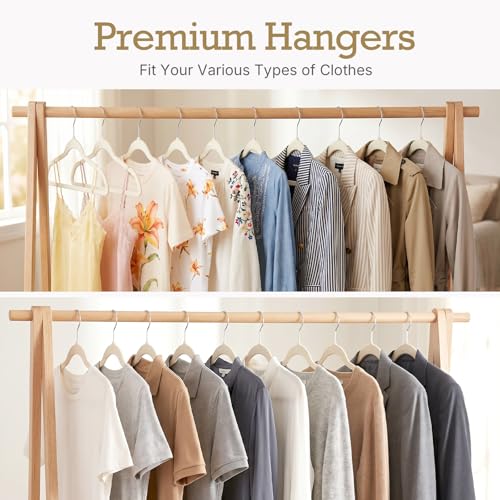 Image of HOUSE DAY Ivory Velvet Hangers 60 Pack, Non Slip Clothes Felt Hanger Heavy Duty for Coat, Premium Slim Space Saving Suit Hangers for Closet Organizer, 360 Rotating Silver Hook