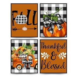PLKMN Fall Wall Decor Set of 4, Fall Wall Art Prints 8x10, Thanksgiving Buffalo Check Pumpkin Truck Orange Decor, Fall Pictures Wall Decor for Home Gallery Bedroom (Unframed) PLKMN Fall Wall Decor Set of 4 Fall Wall Art Prints 8×10 Thanksgiving Buffalo Check Pumpkin Truck Orange Decor Fall Pictures Wall Decor for Home Gallery Bedroom Unframed