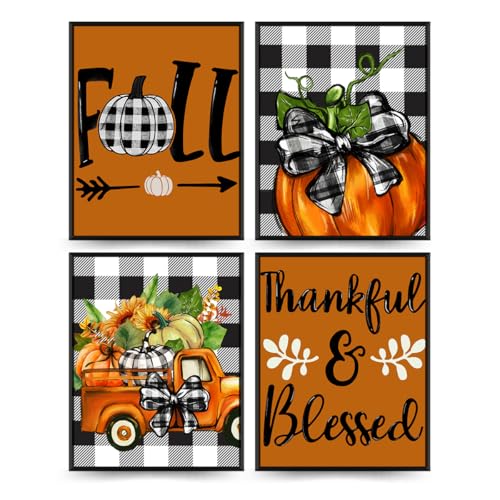 PLKMN-Fall-Wall-Decor-Set-of-4-Fall-Wall-Art-Prints-8x10-Thanksgiving-Buffalo-Check-Pumpkin-Truck-Orange-Decor-Fall-Pictures-Wall-Decor-for-Home-Gallery-Bedroom-Unframed PLKMN Fall Wall Decor Set of 4 Fall Wall Art Prints 8×10 Thanksgiving Buffalo Check Pumpkin Truck Orange Decor Fall Pictures Wall Decor for Home Gallery Bedroom Unframed