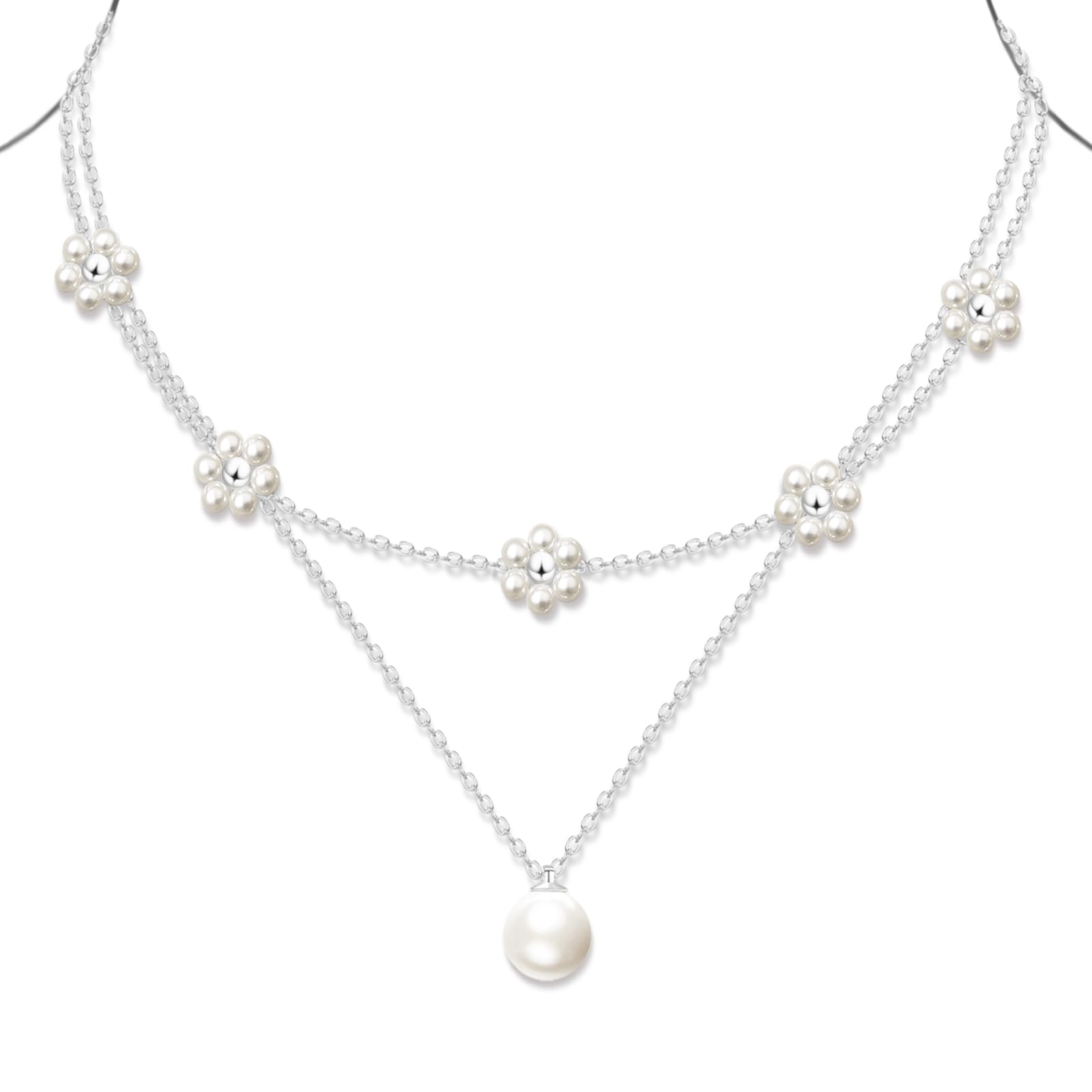 OGD Gold Pearl Necklaces Set for Women 14K Gold Plated Dainty Layered Pearl Cute Daisy Pearl Choker Gold Necklace Gifts for Women Gold Trendy Jewelry Gifts