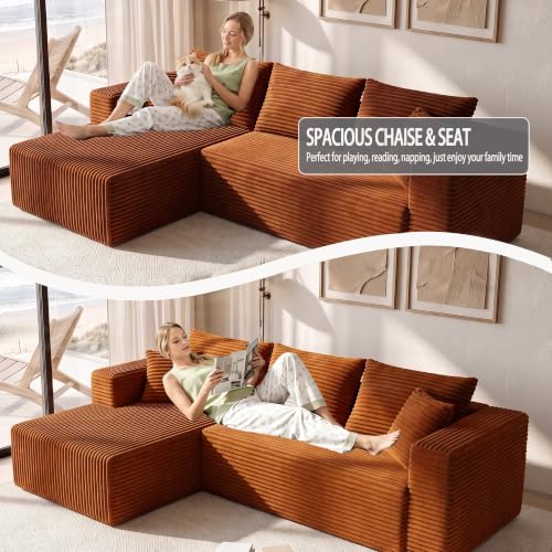 Image of 93 inch Boneless Couch, Modular Sectional Sofa for Living Room - Orange