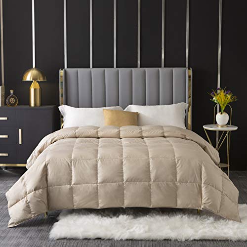 Gentle Nature Summer Lightweight White Goose Down Blanket Comforter Duvet Insert,Machine Washable,100% Down-Proof Cotton Shell,750+Fill Power,Coffee Golden,Queen Size