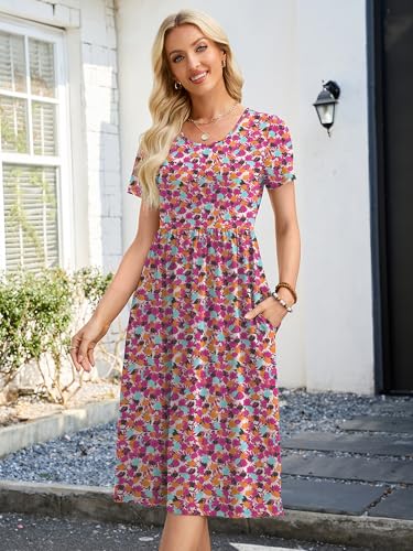 Image of Heymoments Women's Casual Short Sleeve Midi Dress Crewneck A Line Tiered Flowy Loose Travel Long Dresses with Pockets