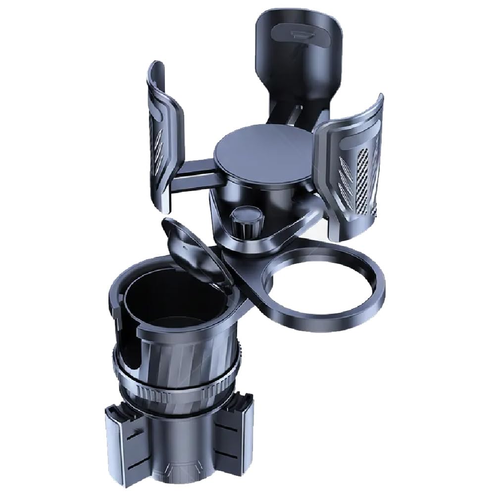 Porte-gobelet 4 en 1 multifonction pour voiture avec verrouillage, rotatif à 360 ° avec cendriers et base réglable, porte-gobelet extensible pour grandes bouteilles, boissons, tasses