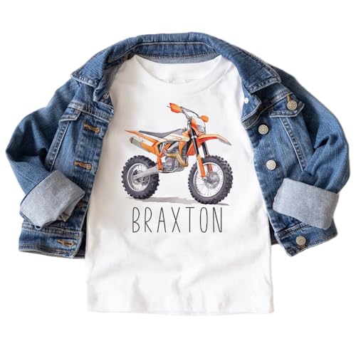 Personalized Orange Dirt Bike Toddler Shirt - Custom Motorcycle Kids Name Tee - Boy Toddler Youth Kids Clothing2