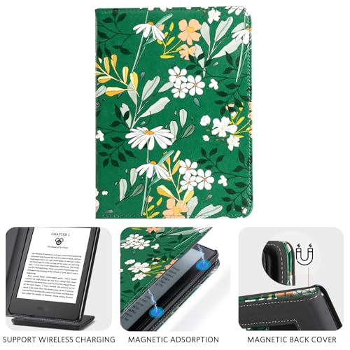 Image of CoBak Case for 6 inch E-Reader - PU Leather Smart Cover with Auto Sleep /Wake & Hand Strap, not Compatible with Kobo Clara,Green Whitered