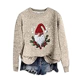 Generisch Tannenbaum Kostüm Damen Weihnachten Strickpullover Nikolaus Oversize Pulli Weihnachts Engel Norweger Mode Lange Ärmel Festlich Oberteile Sweater Grobstrickpullover Strickwaren, Beige, XXL