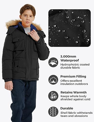Wantdo WDHW1874 Boy’S Insulated Winter Coat Hooded Puffer Jacket Water Repellent Outerwear Jacket Black 8 thumb #3