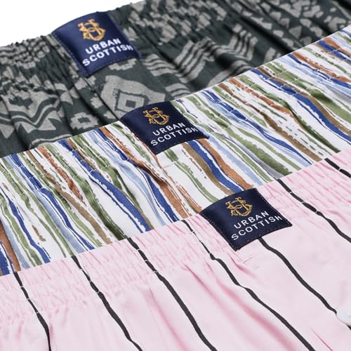 Image of Urban Scottish Ultra-Comfortable Men's Boxer Pants (Pack of 3) - 100% Cotton Material with A Stylish Print - Soft and Stretchy Elastic Waist Band - Dynamic Movement and Hardwearing Stitching