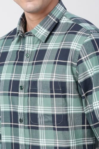 Image of Peter England Men's Checkered Cotton Shirt | Smart Casual | Full Sleeves Slim Fit