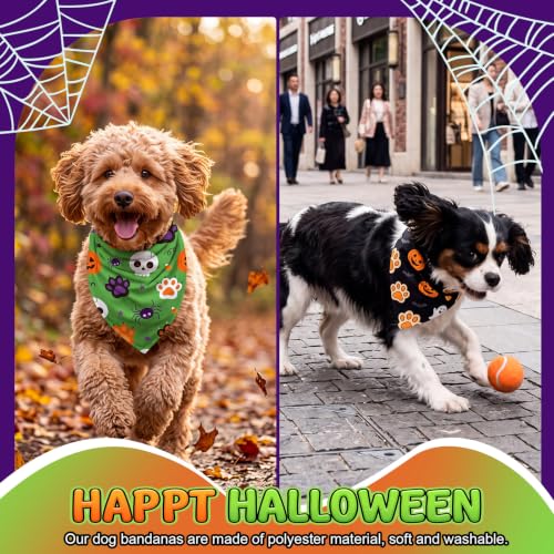 Image of Abbylike 50 Pcs Halloween Dog Bandanas Bulk Cute Dog Paw Prints Pattern