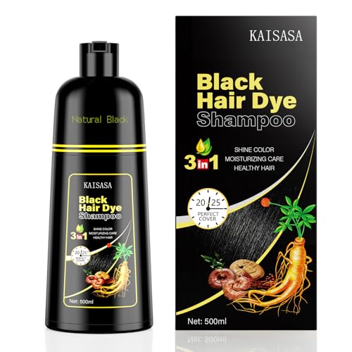 KAISASA Schwarzes Haarfärbe-Shampoo, 3-in-1, Haarfarb-Shampoo für Damen und Herren, natürliche schwarze Haarfarbe zum Abdecken von grauem Haar (Dark Black)