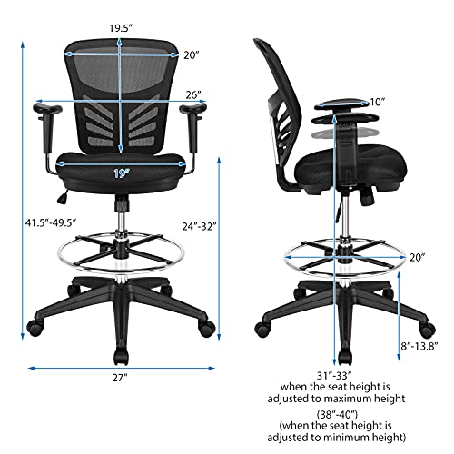 Giantex Mesh Drafting Chair, Standing Desk Chair, Tall Office Chair With Foot Ring, Lumbar Support, Height Adjustable Swivel Rolling Chair Mid Back Task Chair Ergonomic Drafting Stool (1, Black) #TOP6