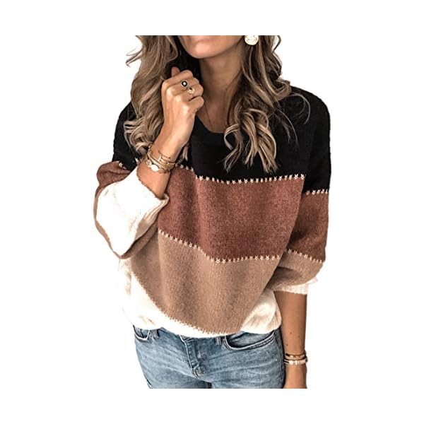 Angashion-Womens-Sweaters-Casual-Long-Sleeve-Crewneck-Color-Block-Patchwork-Pullover-Knit-Sweater-Tops Angashion Women's Sweaters Casual Long Sleeve Crewneck Color Block Patchwork Pullover Knit Sweater Tops Black M