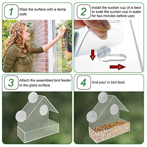 MYGARDEN Mangiatoia Per Uccelli Da Finestra In Plexiglass Con Ventose, 15x15x7,5 Cm