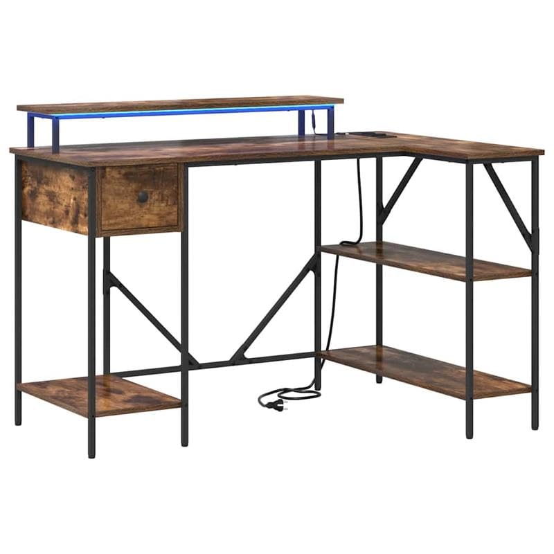 Eleganz Escritorio de oficina grande de roble ahumado, 120 x 79 x 86,5 cm, material de madera, duradero y elegante para lugares de trabajo modernos
