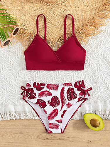 Milumia Girl's Two Piece Swimsuit Bowknot Tropical V Neck Bikini Set3