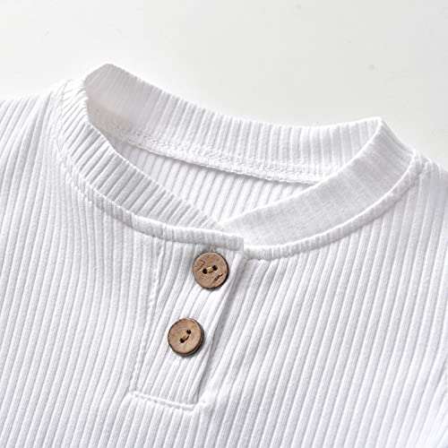 Derouetkia Newborn Baby Boy Girl Clothes Ribbed Cotton Long Sleeve Romper and Pants Outfits Set3