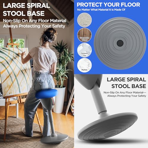Image of XJ-HOME Height Adjustable Active Motion Stool, Standing Desk Wobble Chair, Ergonomic Stand Perch Sit Rotate 360 Balance Stool with Cushion & Non-Slip Base for Office Home Classroom, Dark Blue