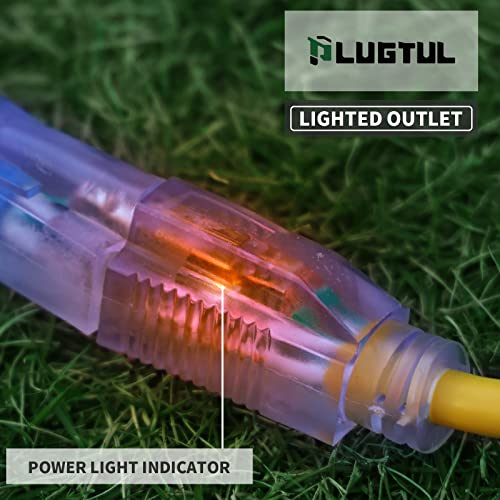 Plugtul Outdoor Extension Cord 50 Ft Waterproof, 12/3 Gauge Heavy Duty Lighted Extension Cord, 3 Prong Grounded Plug For Safety, 15A 1875W Sjtw, Etl Listed, Great For Garden And Home, Yellow #TOP3