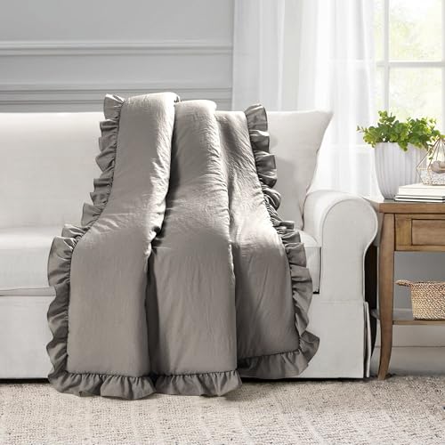Image of Lush Decor Reyna Soft Ruffle Throw Blanket, 50 inch W x 60 inch L, Gray - Modern Farmhouse Ruffle Blanket - Cozy Chic Textured Throw For Bed, Couch, or Chair